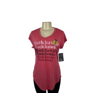 Chicago Blackhawks NHL Womens Red Short Sleeve T-Shirt M 8/10 Polyester Rayon Bl